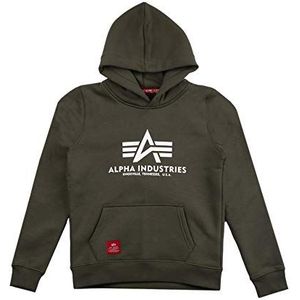 ALPHA INDUSTRIES Basic Hoody Kids/tieners sweatshirt voor kinderen, donkerolijfgroen, 8 jaar, Donker olijfgroen