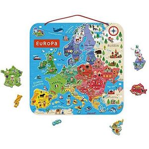 Janod - Puzzel Europese kaart magnetisch van hout - 40 magnetische delen - 45 x 45 cm - Italiaanse versie - educatief spel vanaf 7 jaar, J05475