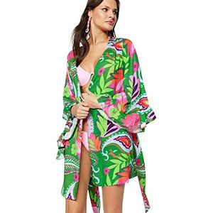 Trendyol Kimono et Caftan Vert Décontracté Femme, Vert-multicolore, S