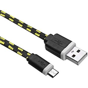 Kabel gevlochten 1 m voor Samsung Galaxy A10 Smartphone Android oplader aansluiting micro-USB stof veters nylon effen (zwart)