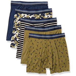 Amazon Essentials Set van 5 boxershorts zonder etiket voor heren, zwart/wit/camouflage/donkerblauw/legergroen/krijger, maat L