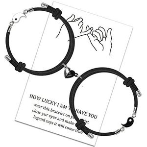 LUOKIFUR Bijpassende armband met magnetisch paar van het hart Yin Yang verstelbare koordarmband voor Valentijnsdag cadeaus voor beste vrienden van vriendin
