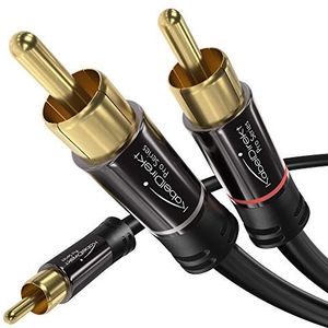 KabelDirekt 1,5 m | 1 cinch Y-kabel op 2 cinch | stereo audiokabel (coaxkabel, stekker / stekker, analoog/digitaal, subwoofer/versterker/hifi en thuisbioscoop, receiver | zwart
