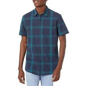Amazon Essentials Heren Chambray overhemd met korte mouwen marineblauw kleurverloop gestreept S