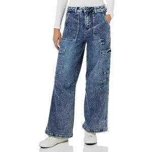 KAFFE Women's Jeans Regular Fit Flared Legs High-Waisted Cargo Pockets Femme, Blue Denim, 44