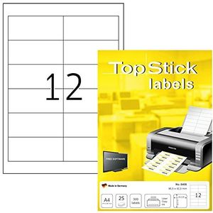 TopStick 8406 Universele etiketten A4 (96,5 x 42,3 mm, 800 vellen, papier, mat) zelfklevend, bedrukbaar, permanent adreslabel, 9600 zelfklevende etiketten, wit