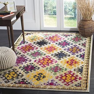 Safavieh Boho Chic MNC244 Tapijt voor binnen, rechthoekig, 91 x 152 cm, collectie Monaco, ivoorkleurig / meerkleurig