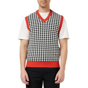 United Colors of Benetton Gilet pour Homme, Pied de Poule Noir et Blanc et Rouge 29 L, L