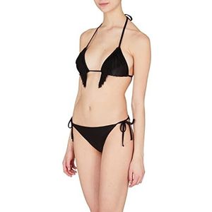 Emporio Armani Dames triangelbikini met franjes, lycra, zwart, S, zwart.