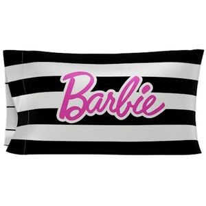 Franco Collectibles Barbie Barbicore Standaard kussensloop van zijdeachtig satijn, gestreept, zwart en wit, 50,8 x 76,2 cm, voor haar en huid (officieel gelicentieerd product)