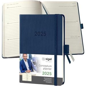 SIGEL Conceptum C2563 Agenda semainier 2025, format A6, bleu foncé, couverture rigide, 176 pages, élastique, passant pour stylo, pochette d'archives, certifié PEFC, Conceptum