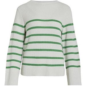 Vila Vimonti L/S Pull en tricot rayé pour femme, Vert vif/détails : alyssum blanc, XS