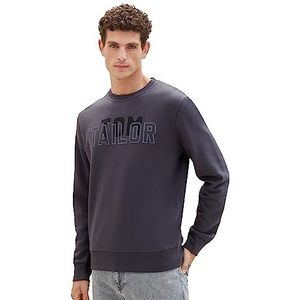 TOM TAILOR Basic sweatshirt met ronde hals en logo-opdruk, 10899-beukgrijs, M, 10899-Asfalt Grijs