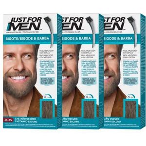 Just For Men Snor- en baardverf, verwijdert wit haar voor een dikkere en vollere uitstraling, met applicatorkwast inbegrepen, kleur donkerbruin, M35 (3 stuks)