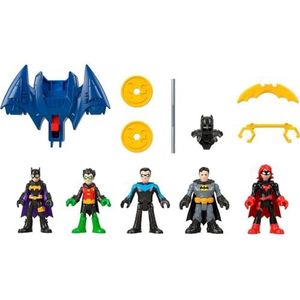 Imaginext Dc Super Friends Multiset Batman familie met 5 bewegende figuren Batman, Robin, Batgirl, Batwoman, Nightwing en 7 accessoires, kinderspeelgoed, vanaf 3 jaar, HML03