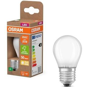 OSRAM Klassieke mini-bolvorm, met decoratief led-filament in mat design, A, E27, 1,2 W, 255 lm, 2700 K, warm wit, warmt niet op, 100% direct licht.