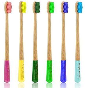 Bamboe tandenborstel met middelharde borstelharen, biologisch afbreekbare houten tandenborstel met anti-schimmel handvat, 6 stuks