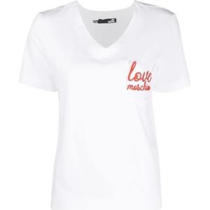 Love Moschino dames t-shirt v-hals, Optisch wit.