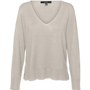 VERO MODA Pull en tricot pour femme, coupe ample, col en V, manches longues, poignets côtelés, Beige clair, L