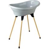 THERMOBABY - Babybadset - Vasco - badkuip, houten voet en afvoerslang - Gepatenteerde innovatie - Opvouwbaar en stabiel - Kan een badstoel verwelkomen - Gemaakt in Frankrijk - Charme Grijs