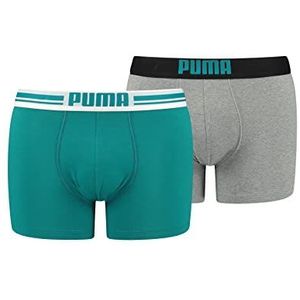 PUMA Placed Heren Boxershorts met logo in Grijs / Teal Combo, S, Grijs / Teal Combo, S, Grijs/Teal Combo