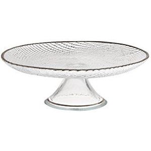 Excelsa Taartbord, transparant/zilveren rand, 28 x 28 x 26 cm