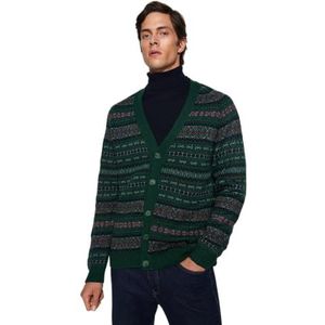 Trendyol Slim vest met V-hals, etnisch patroon, sweater, heren (1 stuk), Groen