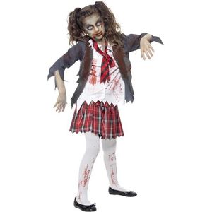 Smiffys Zombie schoolmeisjeskostuum, grijs, met rok, jas, nep overhemd en stropdas, kinderen, 43025M, maat M