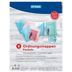 Stylex 43574 opbergmappen 8 stuks in 4 verschillende kleuren transparant blauw rood groen