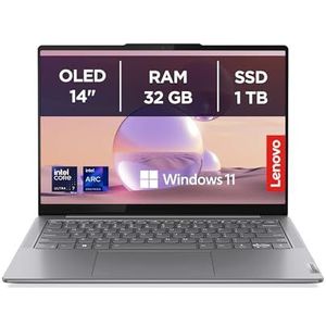 Lenovo Yoga Slim 7 Notebook AI 14 inch WUXGA (1920 x 1200) OLED, Intel Core Ultra 7 155H processor, 32 GB RAM, 1 TB SSD, geïntegreerde grafische Intel Arc, Windows 11, aluminium hoes, Luna Grey