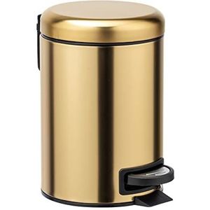 Wenko Leman pedaalemmer mat goud 3 liter - afvalemmer met anti-vingerafdruk - inhoud: 3 liter - roestvrij staal - 17 x 25 x 22,5 cm - goud