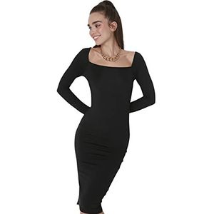 Trendyol Dames Gebreide jurk Vierkante Hals Zwart XXL, zwart.
