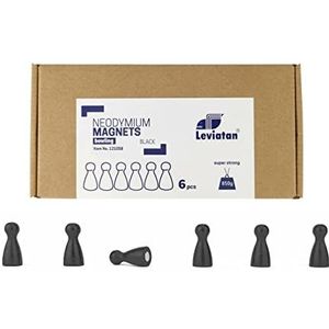 Leviatan - Neodymium koelkastmagneten, extra sterke magneten voor whiteboard, koelkast, foto's, magneetstrips, zwart, 6 stuks