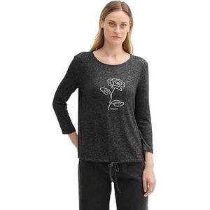 TOM TAILOR 1044408 Gezellig damesshirt met lange mouwen en print, 30281 - Duidelijk Antraciet Melange, 3XL