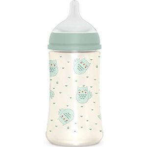 Suavinex, Babyfles van 270 ml, met symmetrische speen SX Pro van siliconen met gemiddelde doorstroming (M), met anti-koliekventiel, voor baby's + 3 maanden, bonhomia, groen