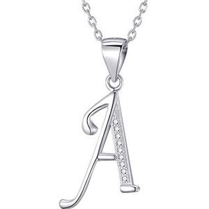 Morella damesketting zilver met letter A hanger 925 zilver gerodineerd met zirkoniasteentjes wit 45 cm