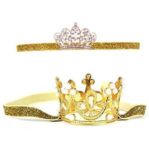 Nishine 2 stuks haarband voor meisjes en haarband voor prinsessen, elastische haarband voor peuters (goud)