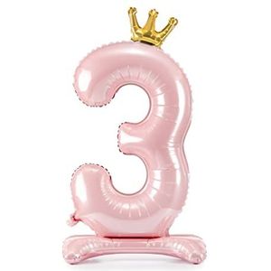Decoraparty Ballon nummer 3 roze met voetsteun, opblaasbare folieballon voor dames, met lucht, voor feest, verjaardag, afstuderen, meisjes, 84 cm