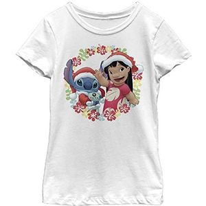 Disney Lilo & Stitch Hawaiian Flower Wreath Girls T-shirt, Kerstmis, wit, XS, Wit