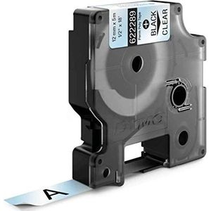 DYMO Rhino industriële etiketten van polyester, zelfklevend, 12 mm x 5,5 m, zwarte print op transparante achtergrond
