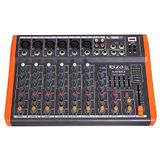 Ibiza - MX801 - Semi-professionele 6-kanaals complete mixer (5-bands equalizer) met MONO-ingangen, microfoons en lijnen en REC-, RCA-, hoofdtelefoon- en AUX-uitgangen - USB - Zwart en oranje