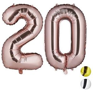 Relaxdays Luchtballon getal 21 folieballon verjaardag decoratie reus huwelijk party helium 85-100 cm roségoud
