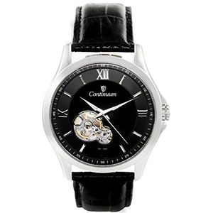Continuum - C15H22 - herenhorloge - automatisch uurwerk - analoge wijzerplaat - zwarte leren armband