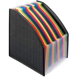 Veloflex 4446380 - opbergdoos voor DIN A4 - solide polypropyleenfolie met textielversterkte randen, doos met 23 gekleurde vakken, geschikt voor A4-documenten, flexibele onderkant, zwart, 1 stuk