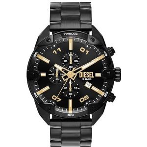 Diesel Herenhorloge Spiked Chronograaf uurwerk, roestvrijstalen horloge met 49 mm behuizing en stalen armband, zwart.