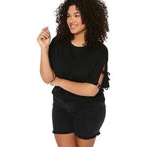 Trendyol T-shirt en tricot à col rond pour femme Grande taille, Noir, 3XL