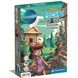Clementoni 59335 Escape Game - Examens in het Parthenon, bordspel om te stampen en puzzels, met kaarten en accessoires, familiespel vanaf 8 jaar