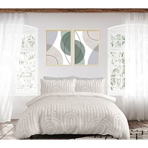 Sleepdown Beddengoedset met geometrische structuren en getufte kussenslopen, champagnekleuren, onderhoudsvriendelijk, voor eenpersoonsbed (135 x 200 cm)