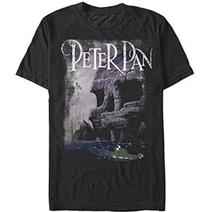 Disney Peter Pan Scenery Organic T-shirt, korte mouwen, uniseks, zwart.