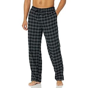 Amazon Essentials Flanellen pyjamabroek voor heren (verkrijgbaar in grote maten), buffel geruit zwart en grijs, maat XS